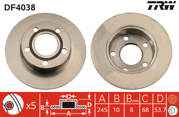 Disque de frein arriere TRW DF4038 (Jeu de 2)