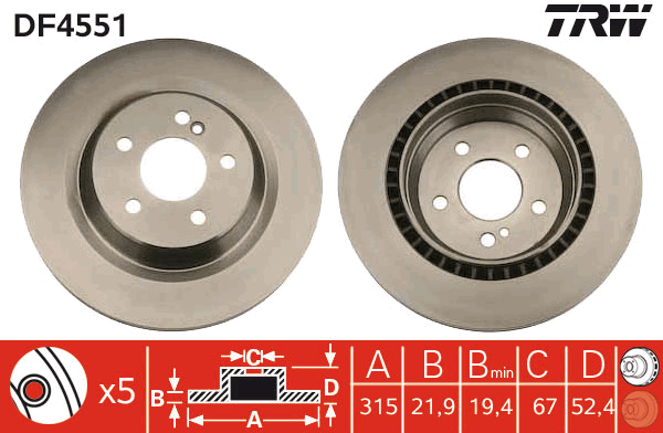 Disque de frein arriere TRW DF4551 (Jeu de 2)
