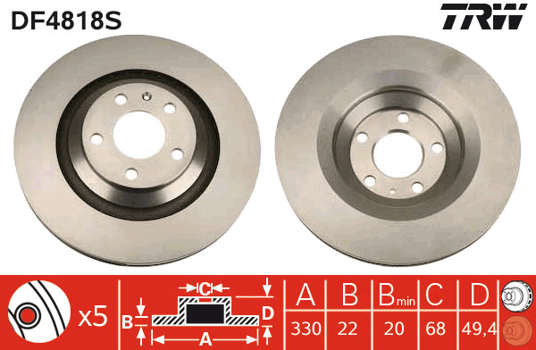 Disque de frein arriere TRW DF4818S (X1)