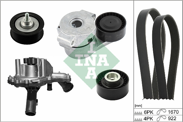 Pompe à eau + jeu de courroie d'accessoires INA 529 0301 30 (X1)