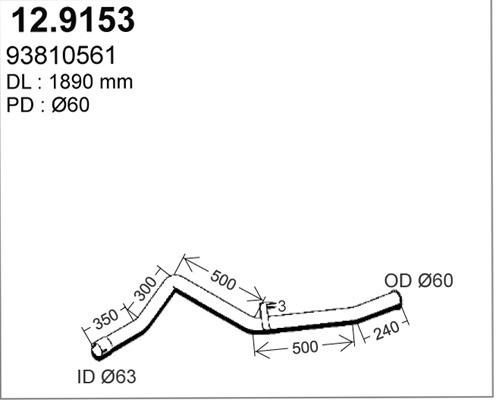 Tube d'echappement ASSO 12.9153 (X1)