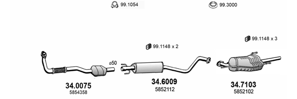 Echappement,Silencieux, catalyseur, intermédiaire ASSO ART3509 (X1)