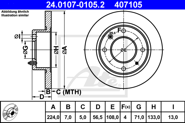 Disque de frein arriere ATE 24.0107-0105.2 (X1)