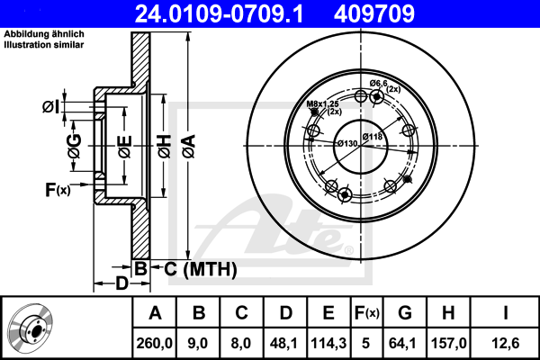 Disque de frein arriere ATE 24.0109-0709.1 (X1)