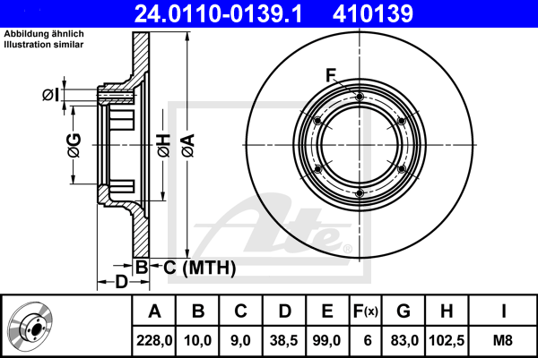 Disque de frein ATE 24.0110-0139.1 (X1)