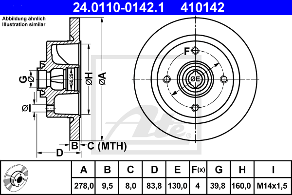 Disque de frein avant ATE 24.0110-0142.1 (X1)