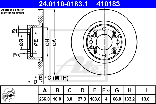 Disque de frein avant ATE 24.0110-0183.1 (X1)