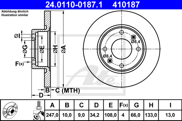 Disque de frein ATE 24.0110-0187.1 (X1)