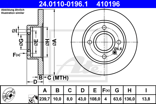 Disque de frein avant ATE 24.0110-0196.1 (X1)