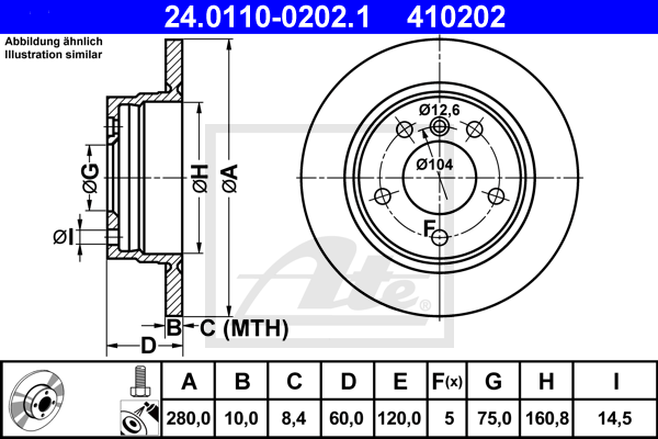 Disque de frein arriere ATE 24.0110-0202.1 (X1)