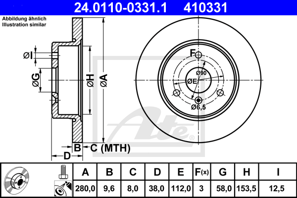 Disque de frein avant ATE 24.0110-0331.1 (X1)