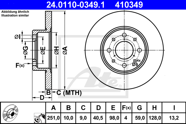 Disque de frein arriere ATE 24.0110-0349.1 (X1)