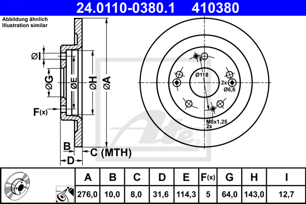 Disque de frein arriere ATE 24.0110-0380.1 (X1)