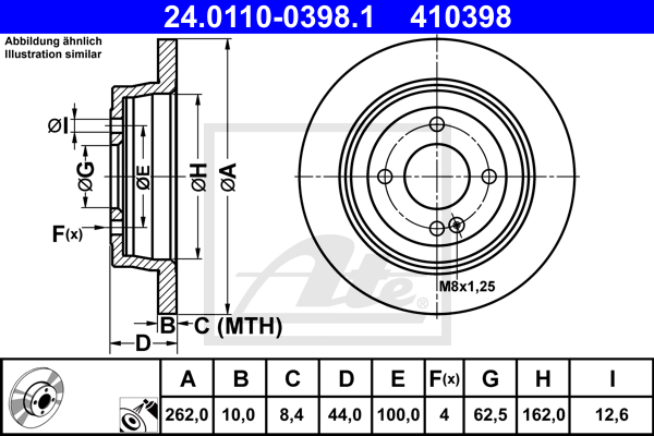 Disque de frein arriere ATE 24.0110-0398.1 (X1)