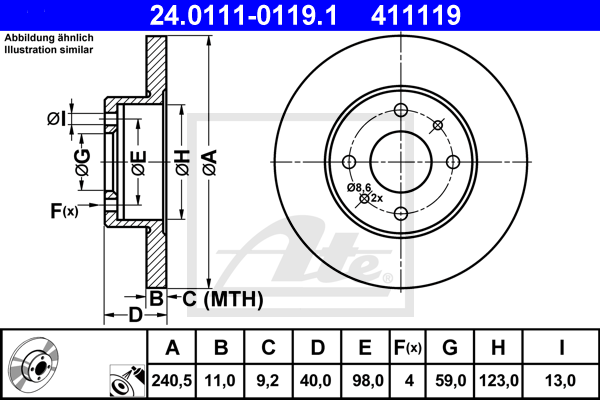 Disque de frein ATE 24.0111-0119.1 (X1)