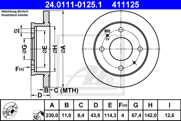 Disque de frein avant ATE 24.0111-0125.1 (X1)