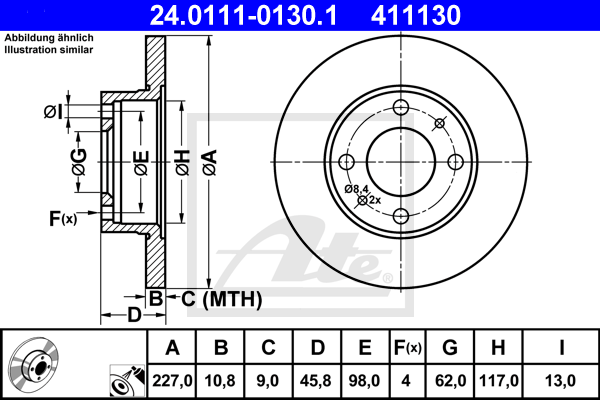 Disque de frein ATE 24.0111-0130.1 (X1)