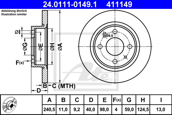 Disque de frein arriere ATE 24.0111-0149.1 (X1)