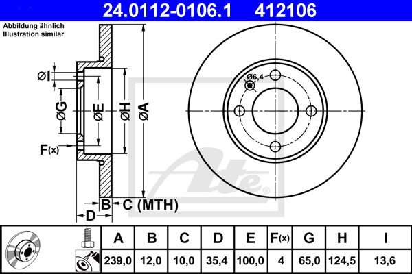 Disque de frein avant ATE 24.0112-0106.1 (X1)