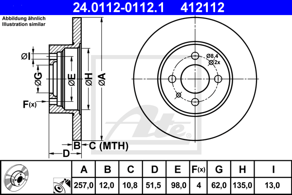 Disque de frein avant ATE 24.0112-0112.1 (X1)