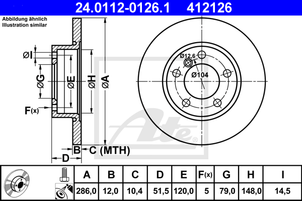 Disque de frein avant ATE 24.0112-0126.1 (X1)