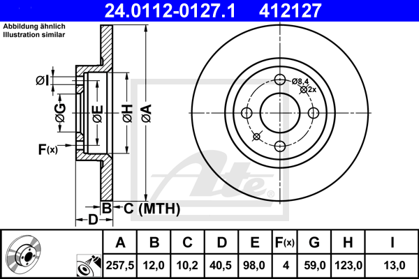 Disque de frein ATE 24.0112-0127.1 (X1)