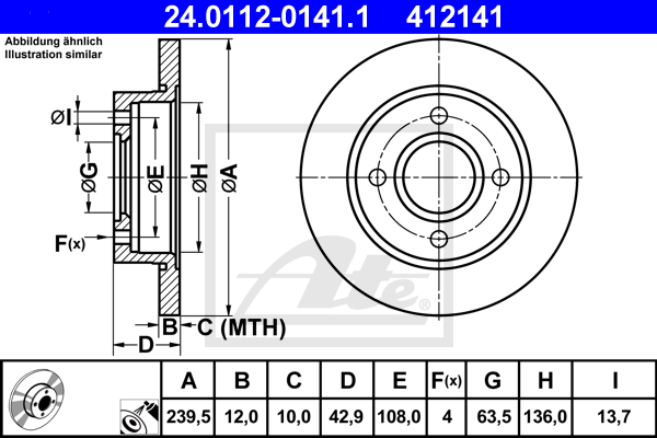 Disque de frein avant ATE 24.0112-0141.1 (X1)