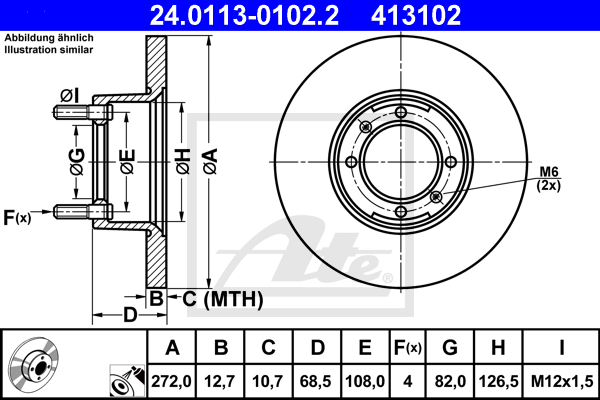 Disque de frein avant ATE 24.0113-0102.2 (X1)