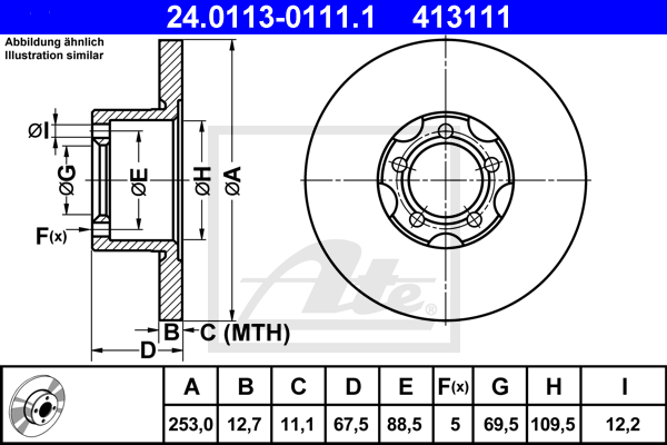 Disque de frein avant ATE 24.0113-0111.1 (X1)