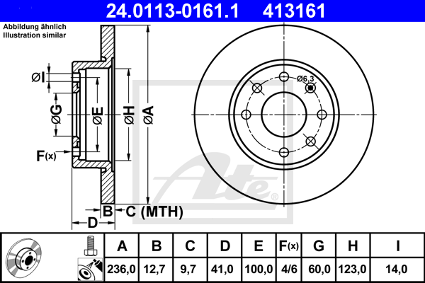Disque de frein avant ATE 24.0113-0161.1 (X1)