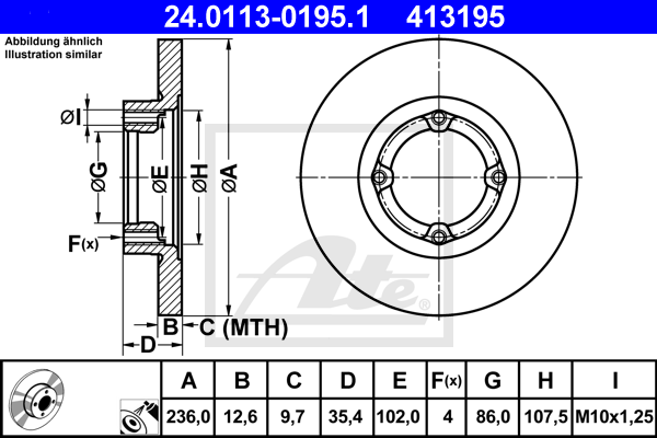 Disque de frein avant ATE 24.0113-0195.1 (X1)