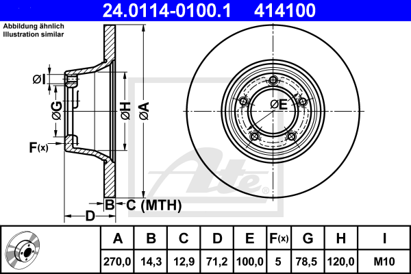 Disque de frein avant ATE 24.0114-0100.1 (X1)