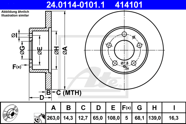Disque de frein avant ATE 24.0114-0101.1 (X1)
