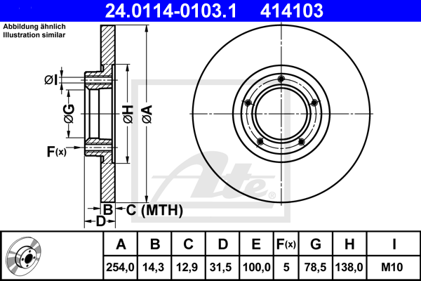 Disque de frein avant ATE 24.0114-0103.1 (X1)