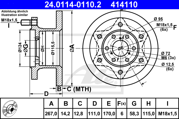 Disque de frein avant ATE 24.0114-0110.2 (X1)