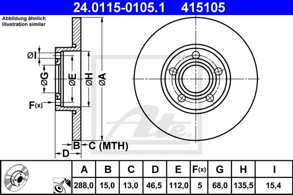Disque de frein avant ATE 24.0115-0105.1 (X1)