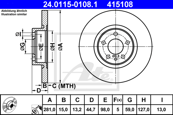 Disque de frein avant ATE 24.0115-0108.1 (X1)
