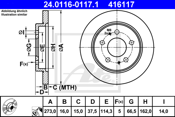 Disque de frein avant ATE 24.0116-0117.1 (X1)