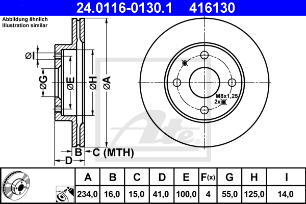 Disque de frein avant ATE 24.0116-0130.1 (X1)
