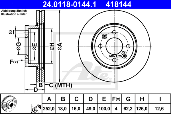 Disque de frein avant ATE 24.0118-0144.1 (X1)