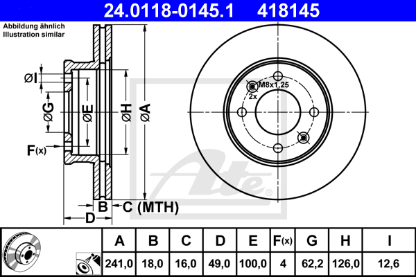 Disque de frein avant ATE 24.0118-0145.1 (X1)