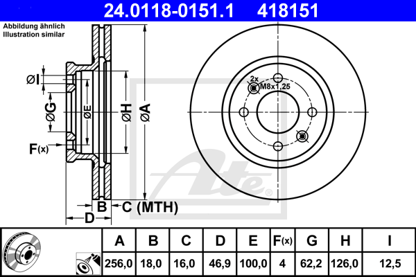 Disque de frein avant ATE 24.0118-0151.1 (X1)