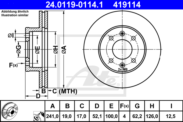 Disque de frein avant ATE 24.0119-0114.1 (X1)