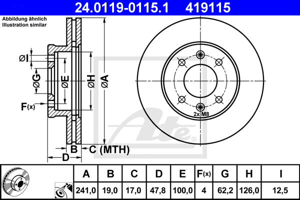 Disque de frein avant ATE 24.0119-0115.1 (X1)