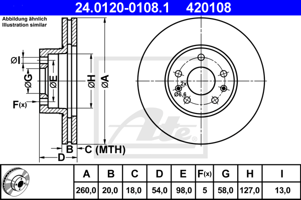 Disque de frein avant ATE 24.0120-0108.1 (X1)