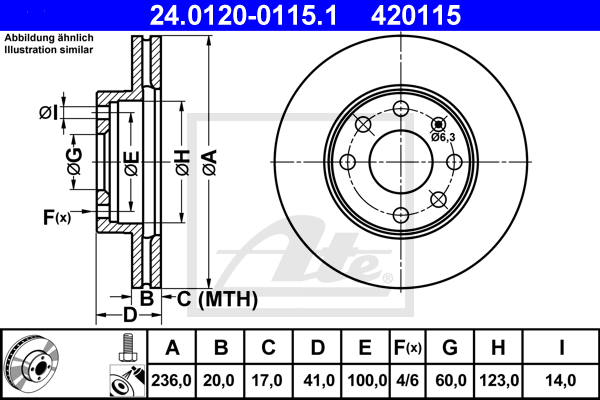 Disque de frein avant ATE 24.0120-0115.1 (X1)