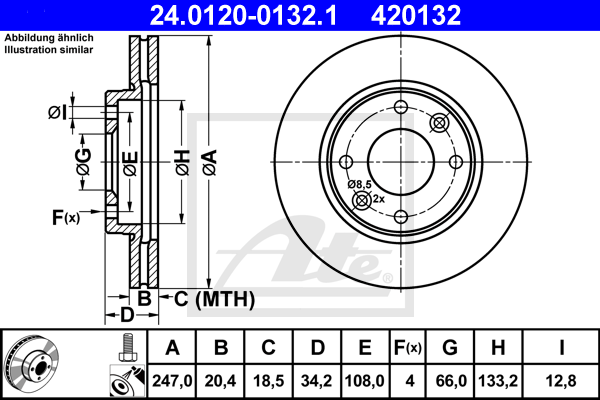 Disque de frein avant ATE 24.0120-0132.1 (X1)