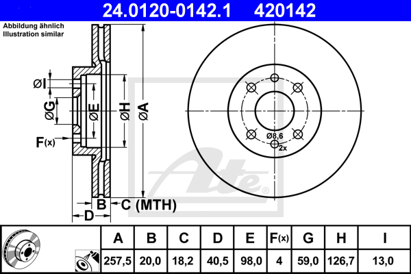 Disque de frein avant ATE 24.0120-0142.1 (X1)