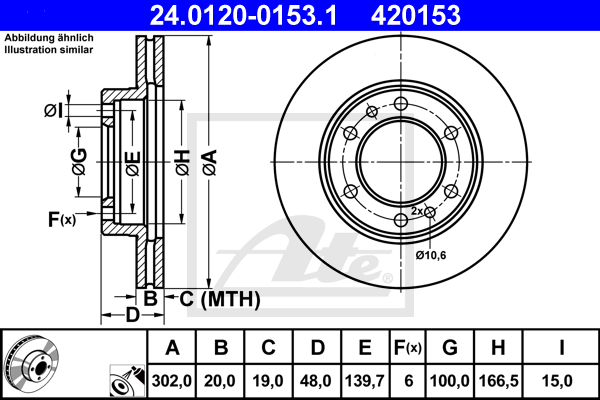 Disque de frein avant ATE 24.0120-0153.1 (X1)