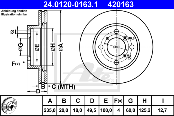 Disque de frein avant ATE 24.0120-0163.1 (X1)